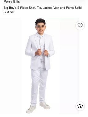 Perry Ellis Boys' White 5-Piece Suit Set - Jacket, Vest, Pants, Shirt & Tie